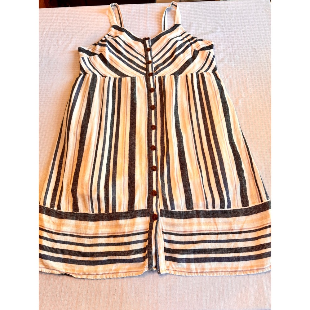 Universal Thread Striped Linen Blend Button Front Midi‎ Dress Plus Size 2X Navy